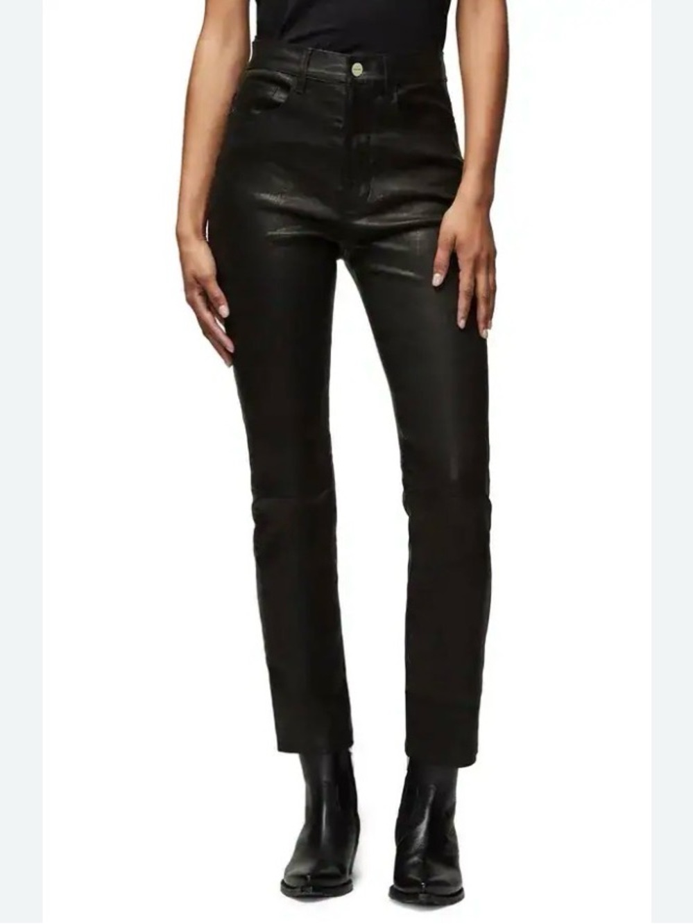 Frame Lamb Leather Le Sylvie Slender High Waist Straight Pants 27